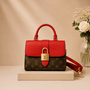 LV Locky BB 原花拼紅牛皮金釦鎖頭翻蓋包精品包款1126