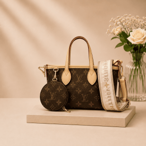 LV Neverfull BB 原花拼奶茶色側背包精品包款1227